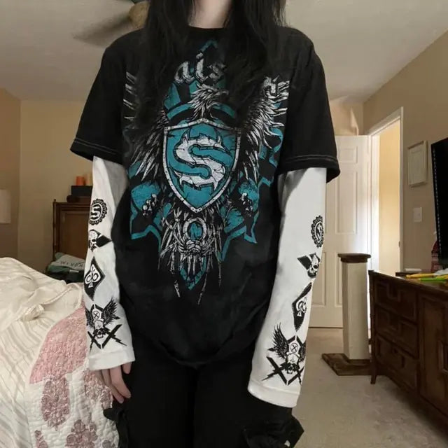 Women’s Gothic Fake Two-Piece T-Shirt