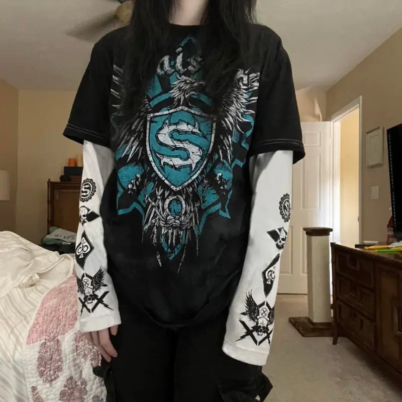 Women’s Gothic Fake Two-Piece T-Shirt