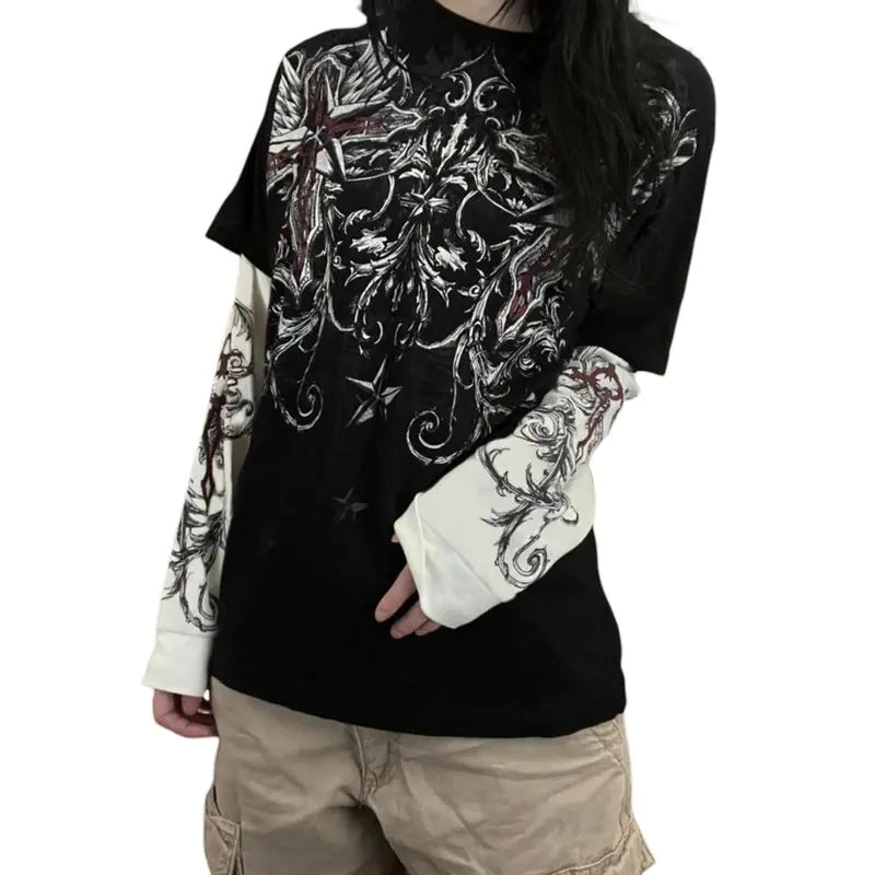 Women’s Gothic Fake Two-Piece T-Shirt