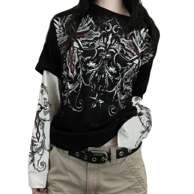 Women’s Gothic Fake Two-Piece T-Shirt