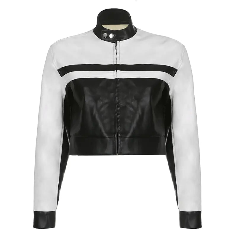 Y2K Style Patchwork Leather Jacket