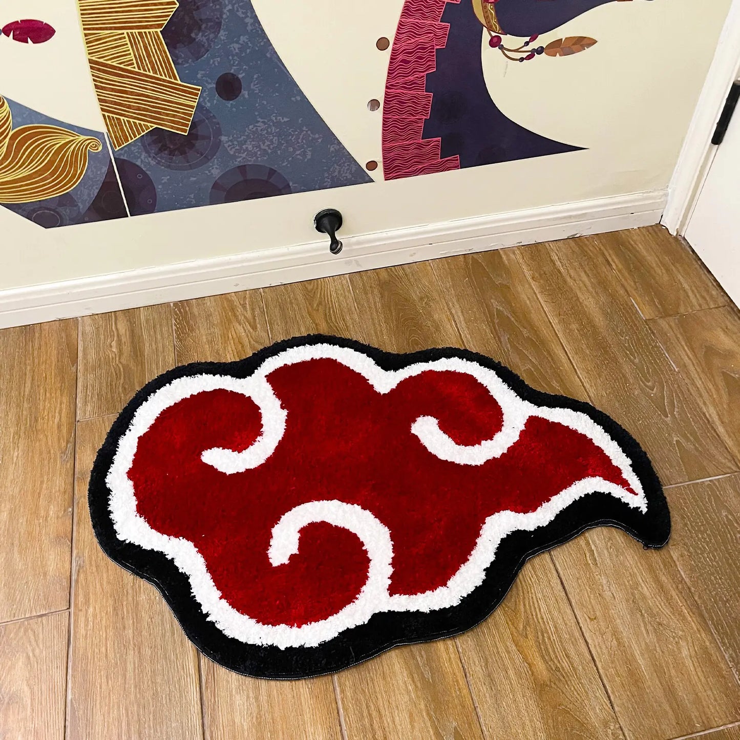 Japanese Anime Red Cloud Doormat: Anti-Slip Handmade Rug