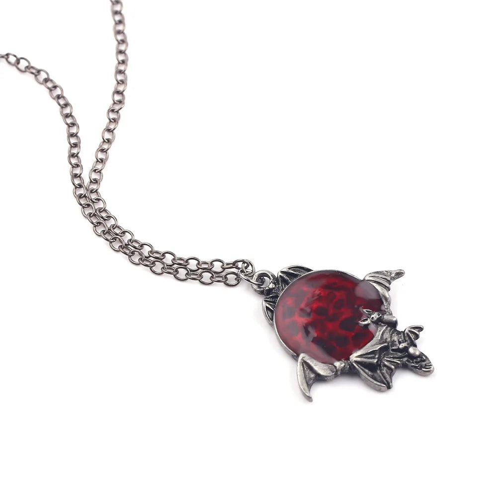 Halloween Necklace Red Crystal Vampire Bat Pendant