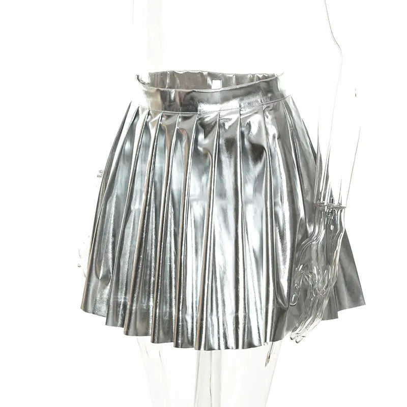 Pleated Faux Leather Mini Skirt