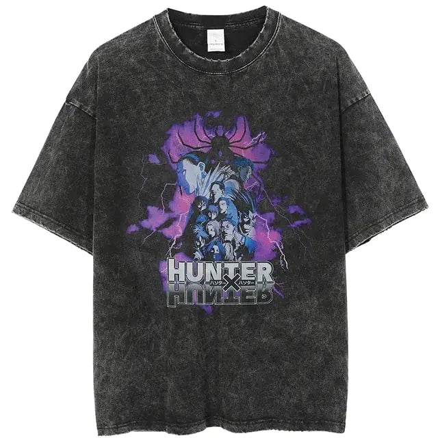 Vintage Washed Tshirts for Men Digital Printing Anime Graphic