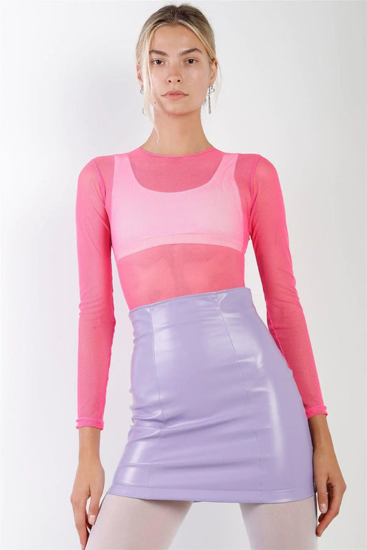 Lavender Faux Leather High Waist Mini Skirt /1-2-2-2-1