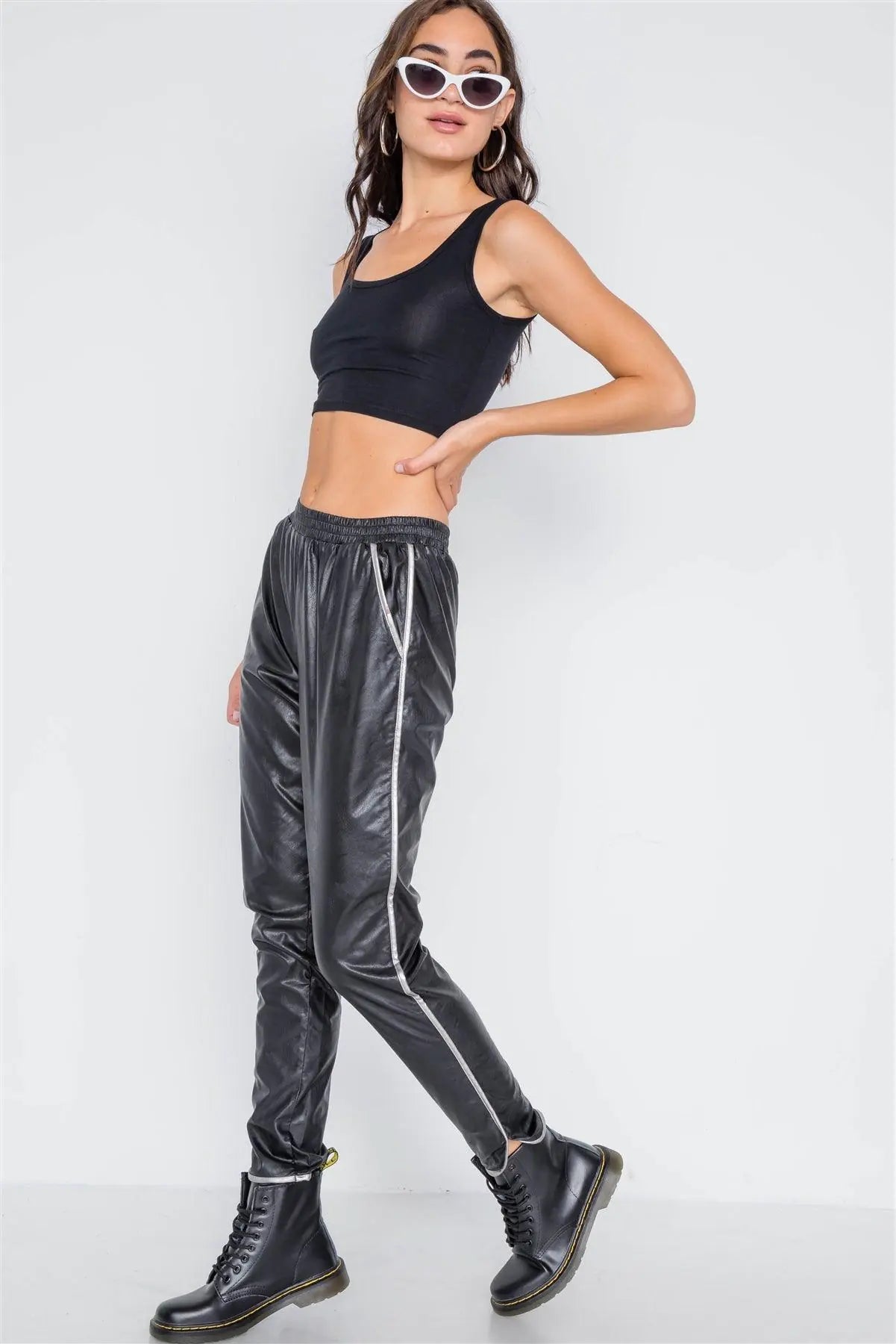 Black Vegan Leather Mid-Rise Pants