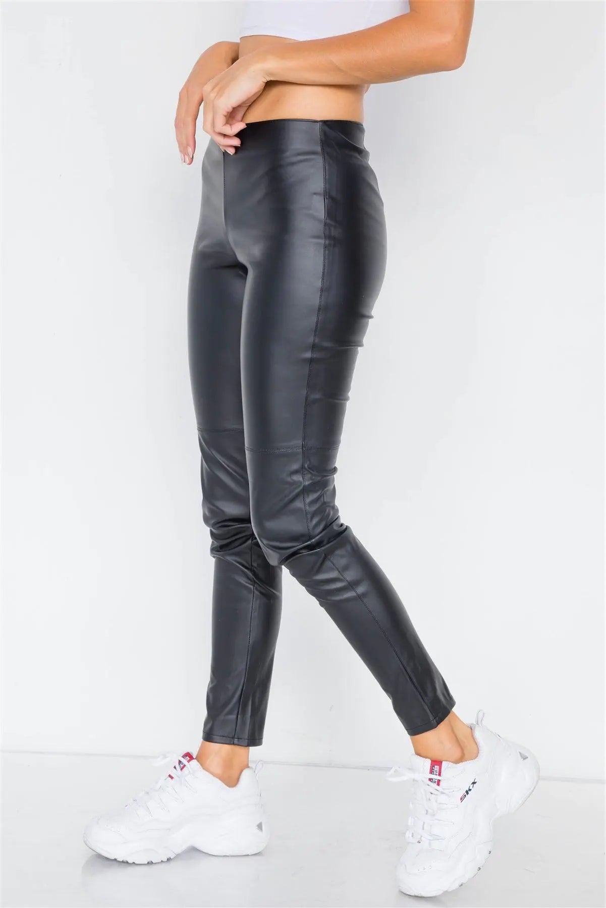 Black Mock Leather Ankle Leggings