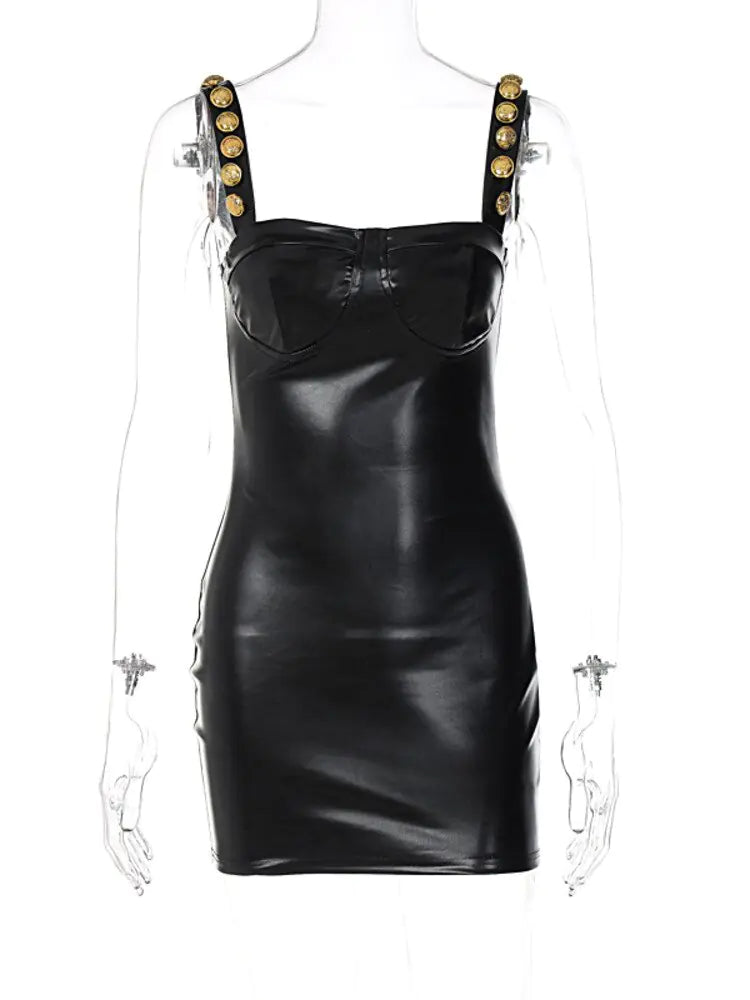 Elegant Sleeveless PU Leather Mini Dress