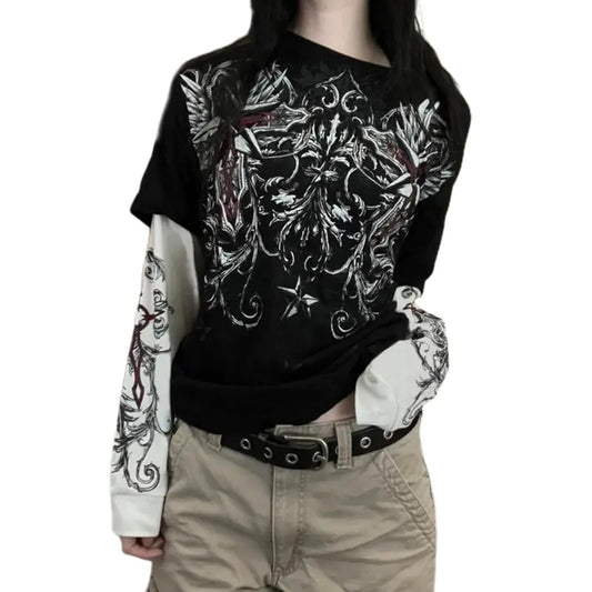 Women’s Gothic Fake Two-Piece T-Shirt