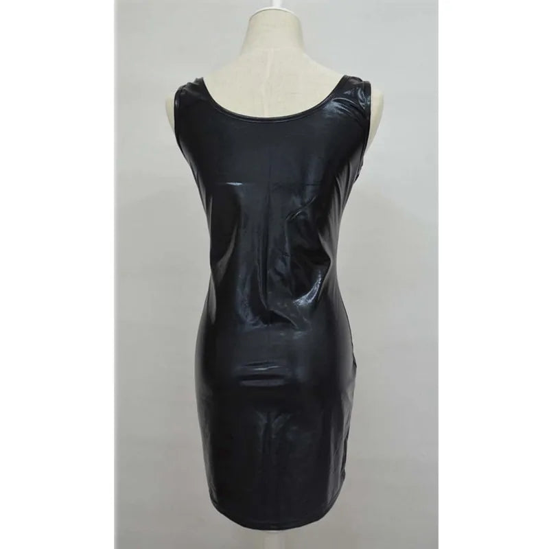 Women Sexy Wetlook Pu Faux Leather Lingerie Dress