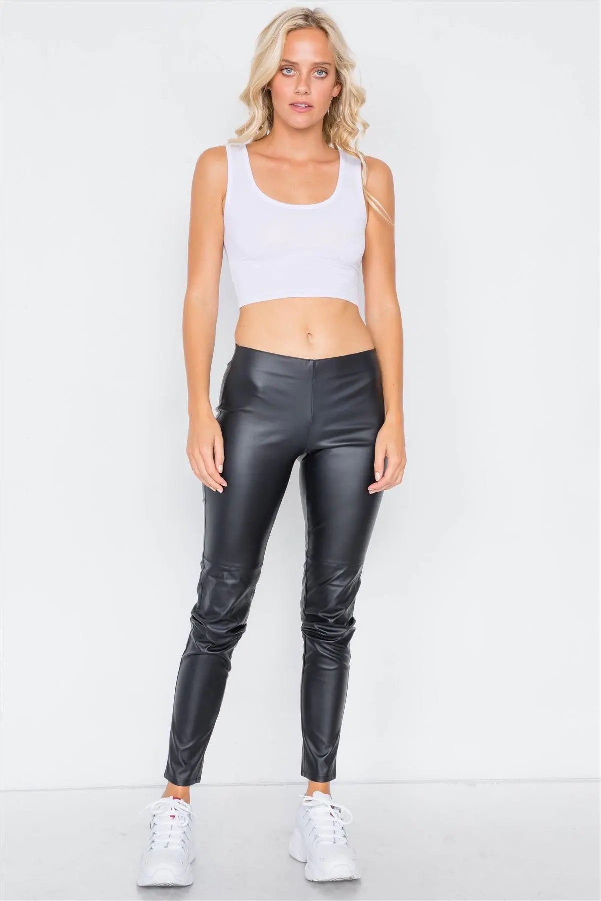 Black Mock Leather Ankle Leggings