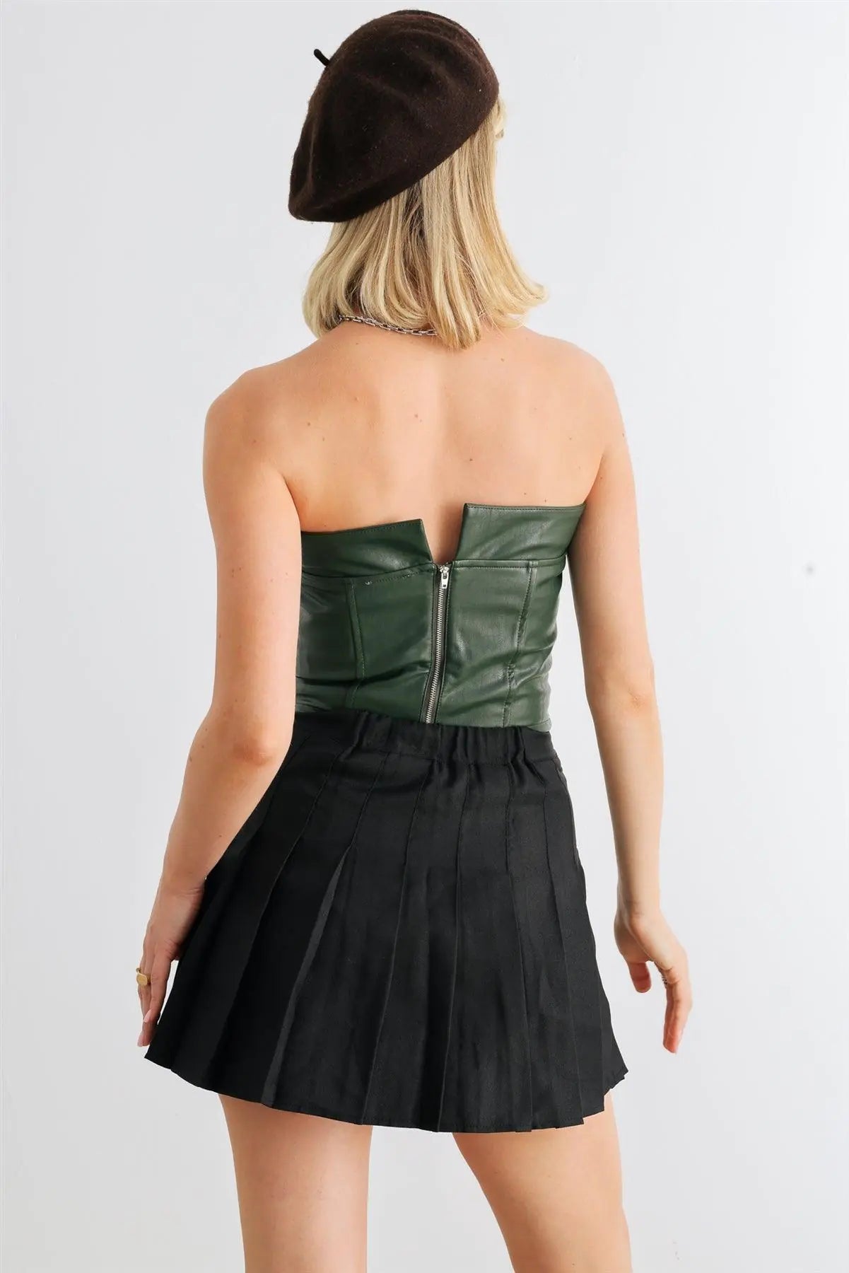 Dark Green Faux Leather Strapless Crop Corset Top /1-2-2-1