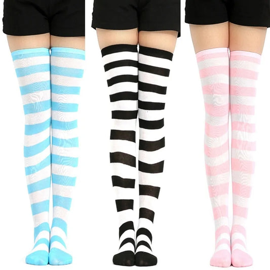 Kawaii Lolita Cotton Striped Thigh High Socks: Fashionable Anime Cosplay