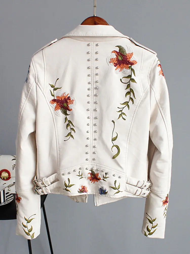 Floral Print Faux Leather Jacket