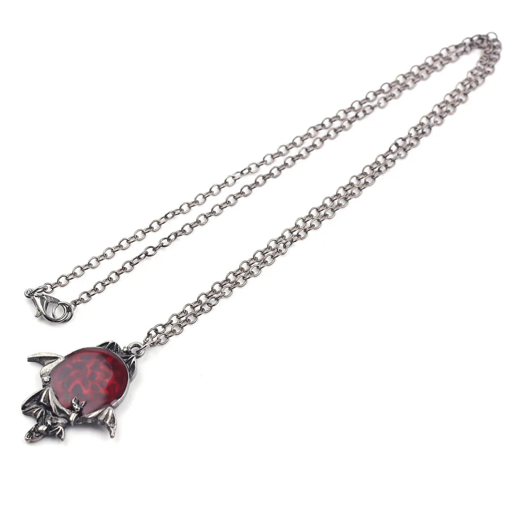 Halloween Necklace Red Crystal Vampire Bat Pendant