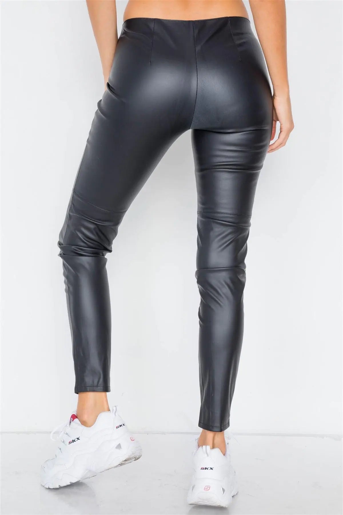 Black Mock Leather Ankle Leggings