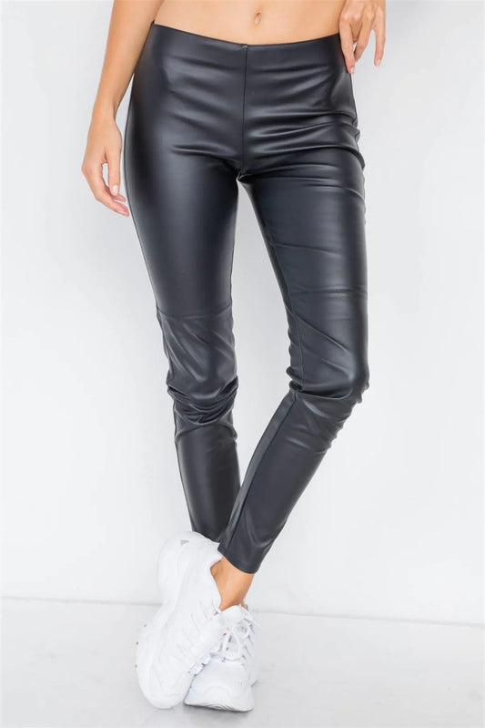 Black Mock Leather Ankle Leggings