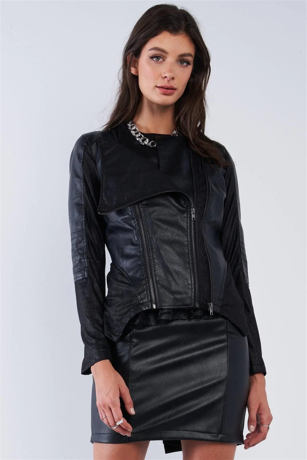 Black Suede & Vegan Leather Moto Jacket /2-2-2