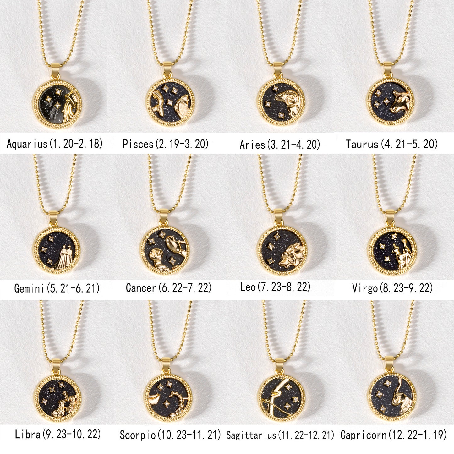 12 Horoscope Zodiac Sign Gold Pendant Necklace